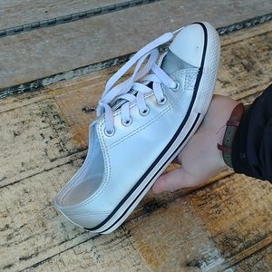 Converse silver leather low top sneakers lace up shoes women's 6